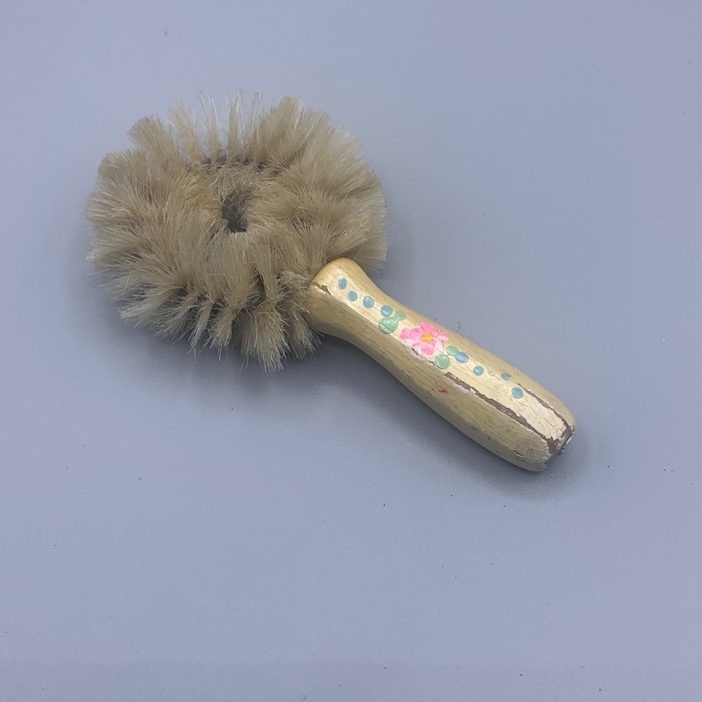 Vintage Chippy Wood Handle Baby Hair Brush Hand Painted Handle